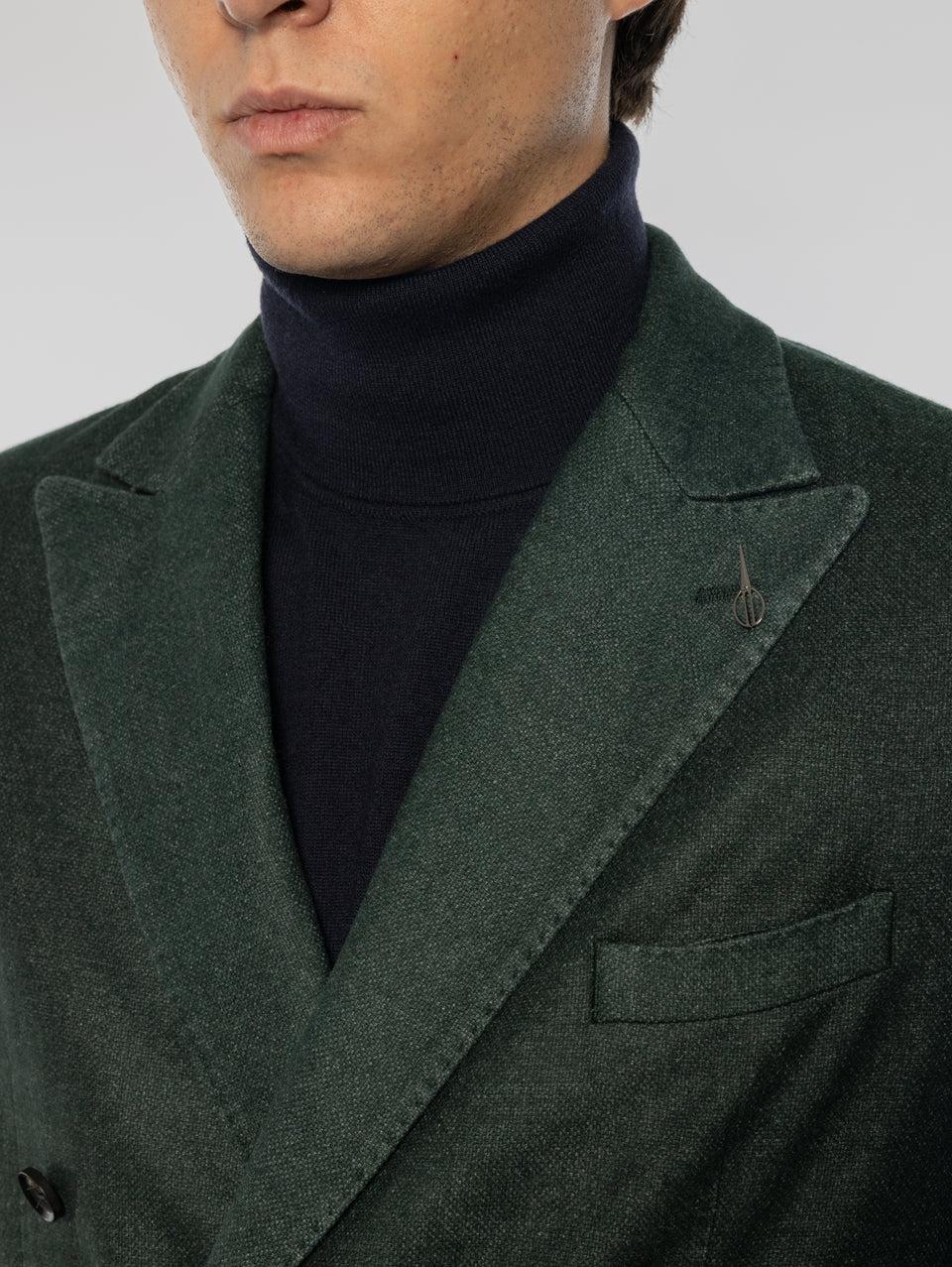 PAOLONI Giacca Doppio Petto in Lana Frosted Verde Pezzi Unici