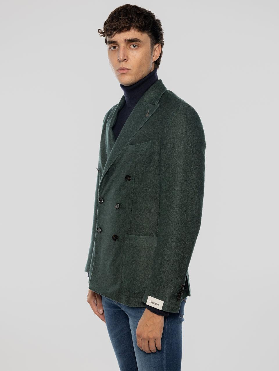 PAOLONI Giacca Doppio Petto in Lana Frosted Verde Pezzi Unici