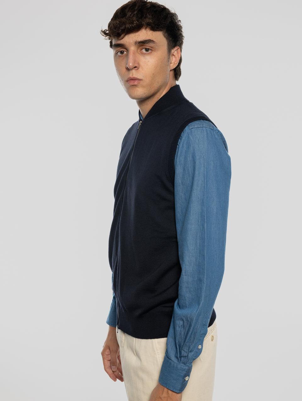 ALPHA STUDIO Gilet in Lana taglio Bomber Blu Sconto