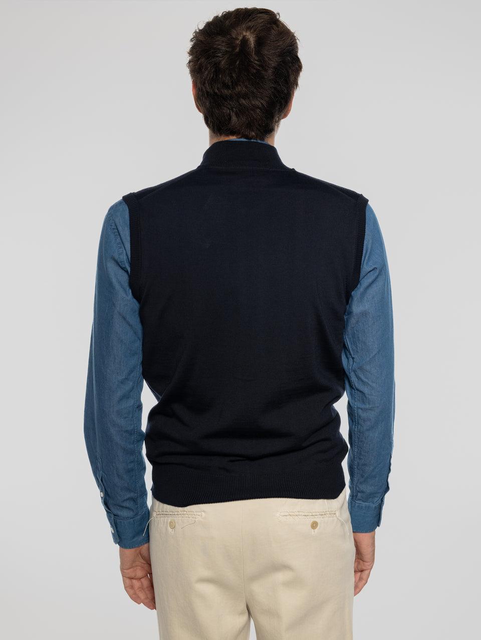 ALPHA STUDIO Gilet in Lana taglio Bomber Blu Sconto