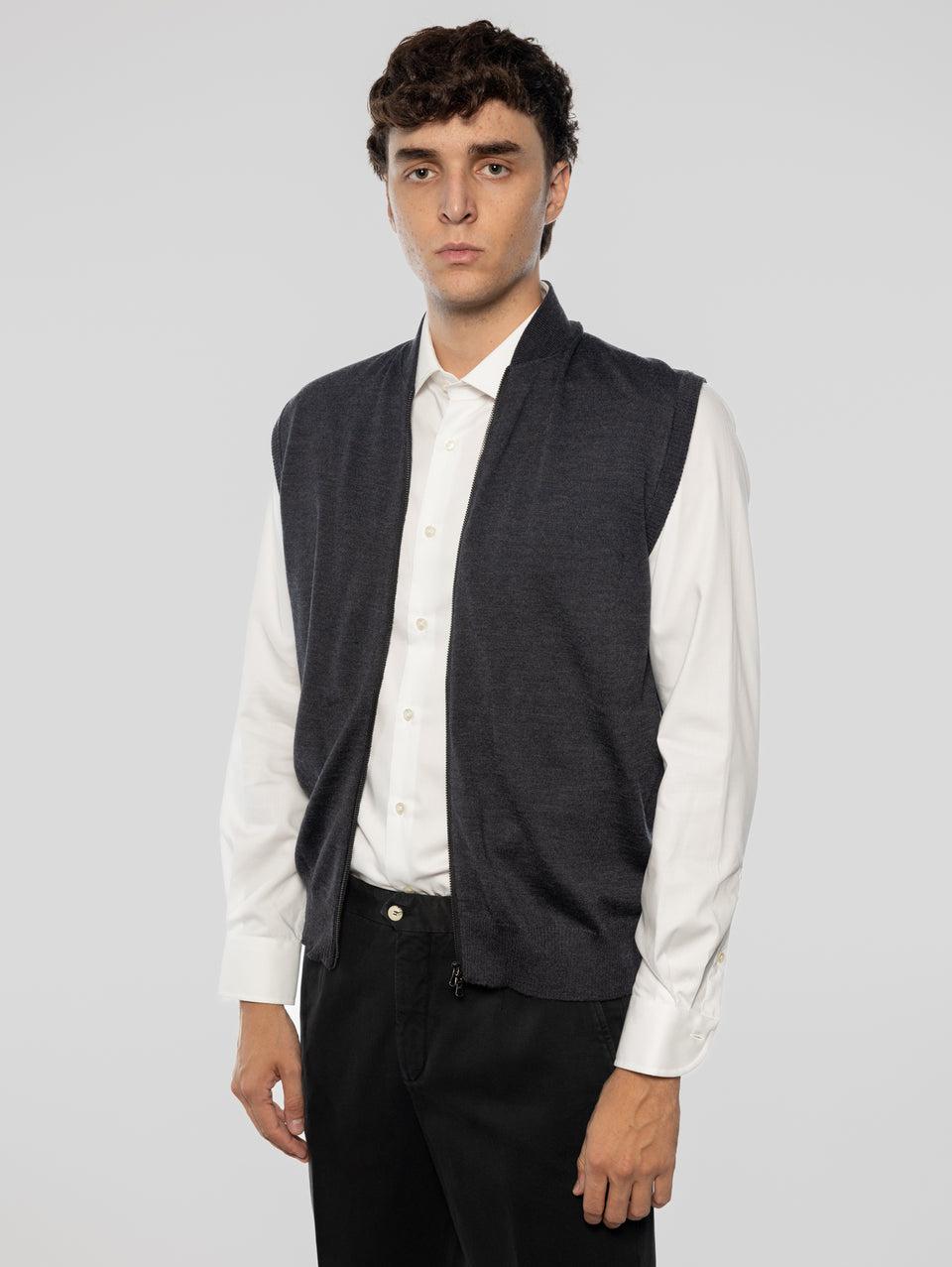 ALPHA STUDIO Gilet in Lana taglio Bomber Antracite Offerta