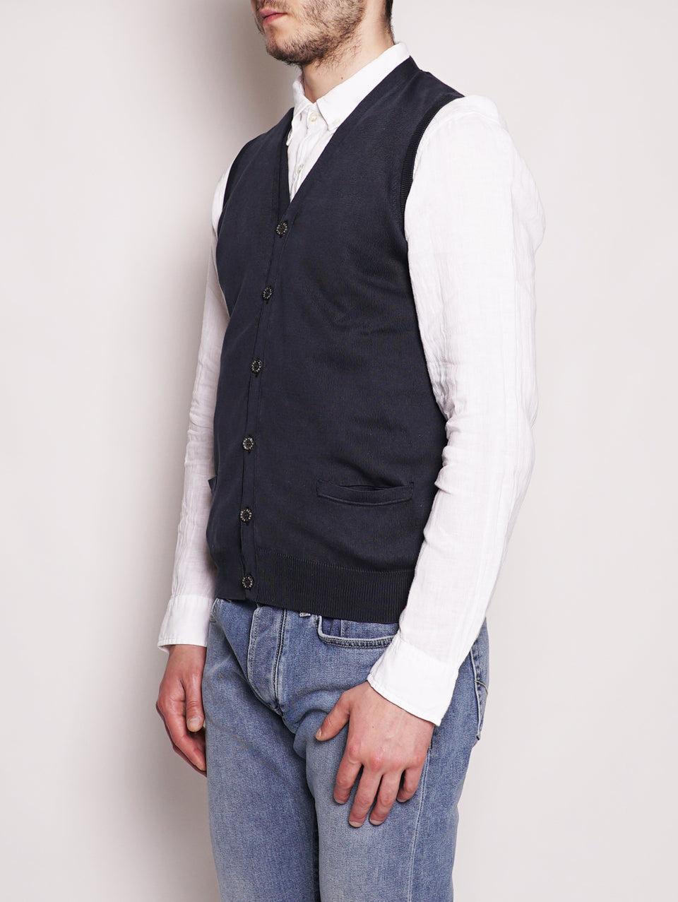 ALPHA STUDIO Gilet in Cotone Frosted Blu Navy Vendita Economica