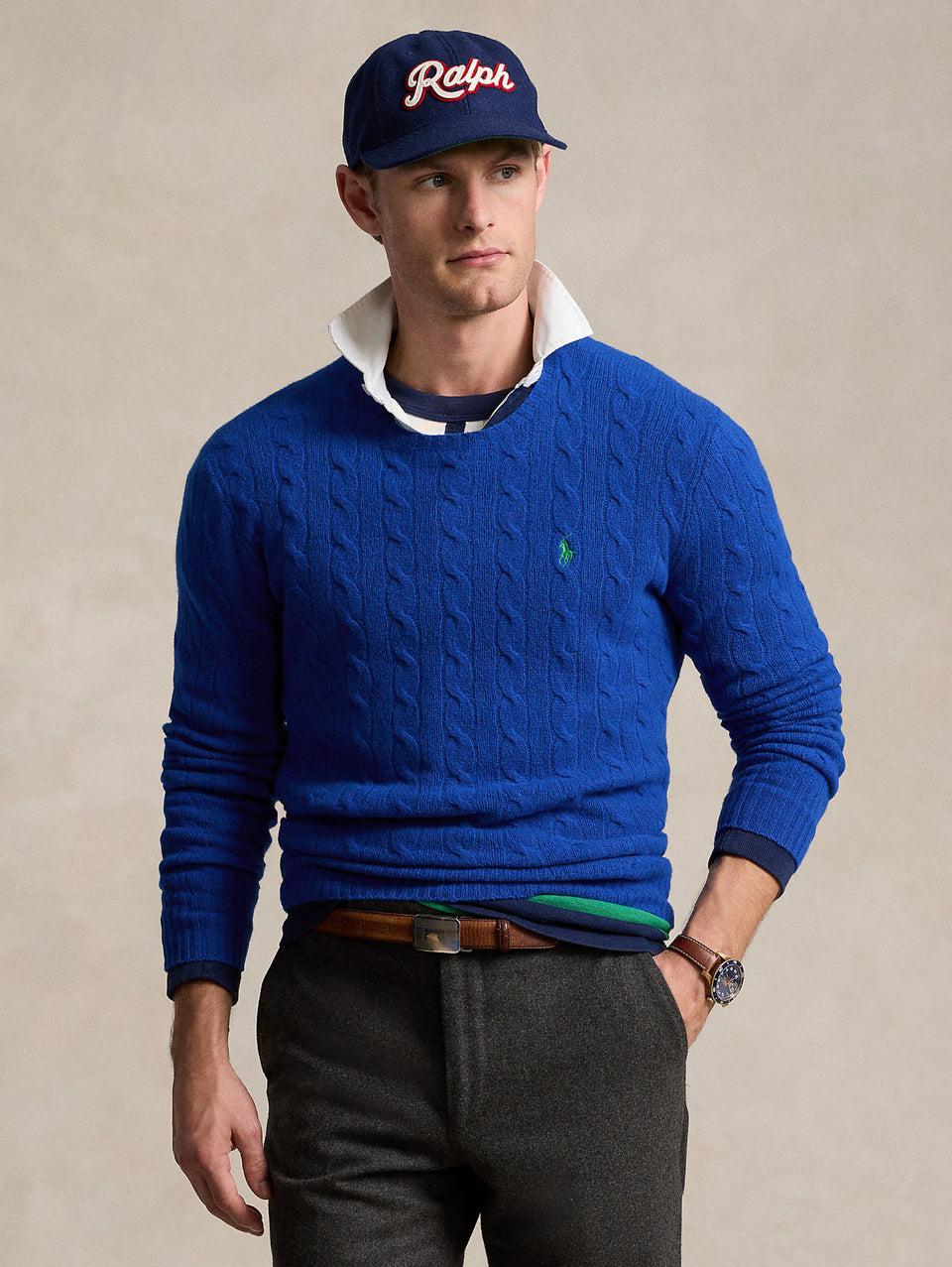 RALPH LAUREN Maglia in Lana e Cashmere a Trecce Blu Negozi Online