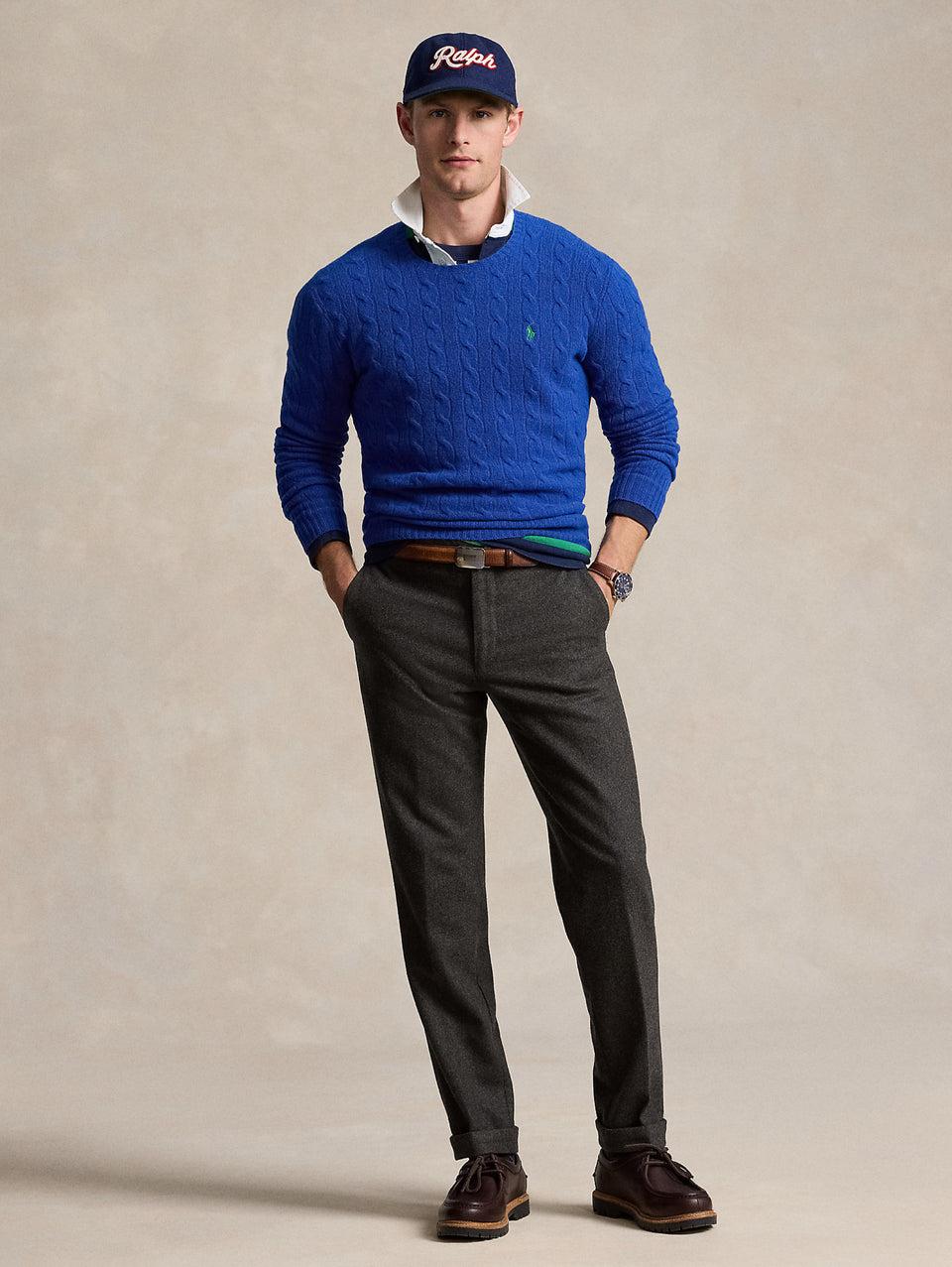 RALPH LAUREN Maglia in Lana e Cashmere a Trecce Blu Negozi Online