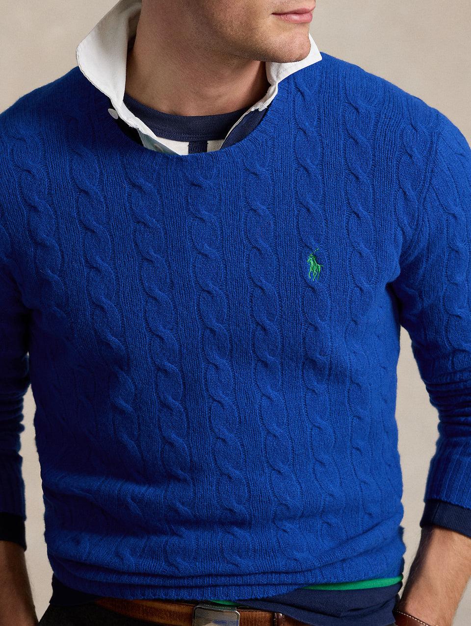 RALPH LAUREN Maglia in Lana e Cashmere a Trecce Blu Negozi Online