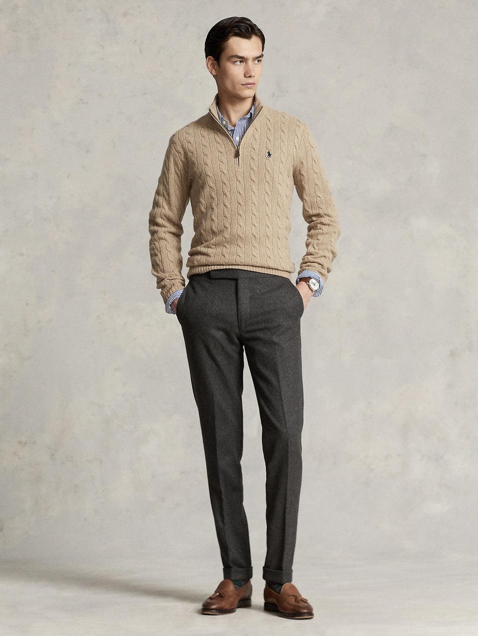 RALPH LAUREN Maglia Mezza Zip a Trecce Cammello Acquista Ora