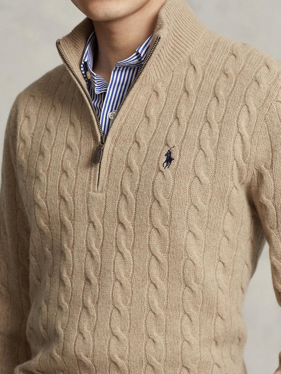 RALPH LAUREN Maglia Mezza Zip a Trecce Cammello Acquista Ora