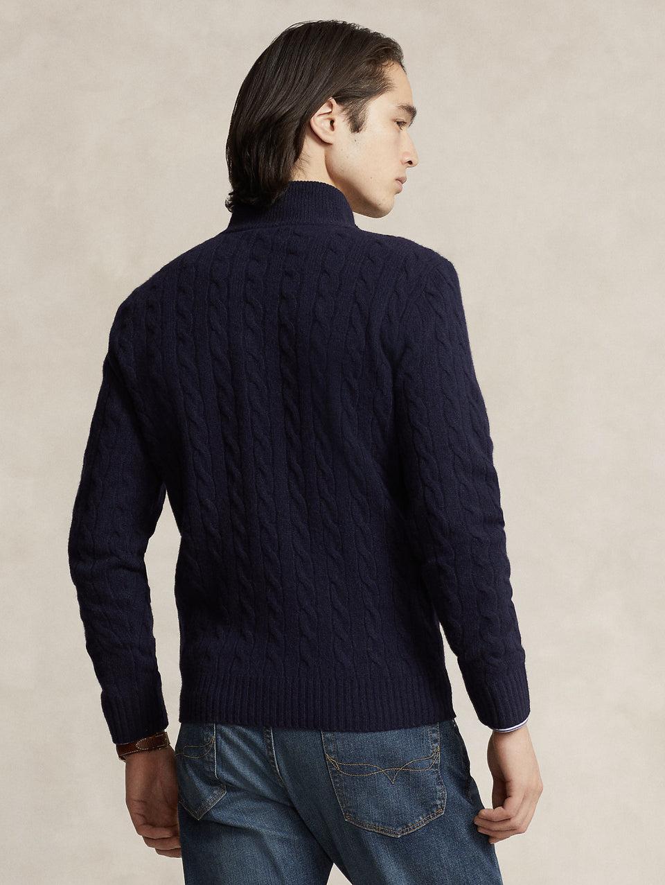 RALPH LAUREN Maglia Mezza Zip a Trecce Blu Consegna Veloce
