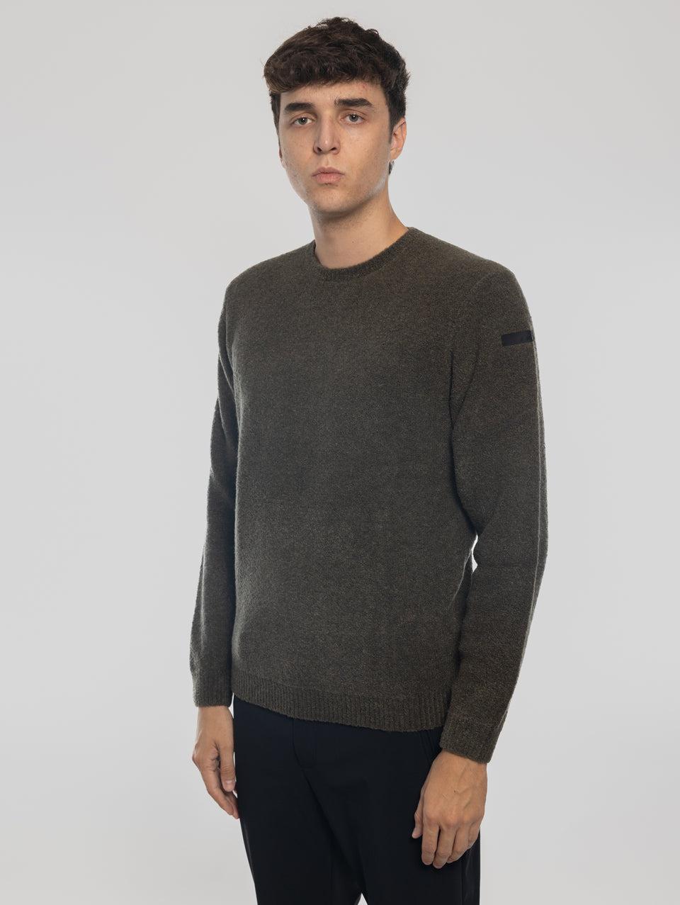 RRD Maglia Girocollo in Lana Bouclé Militare Prezzo Ridotto