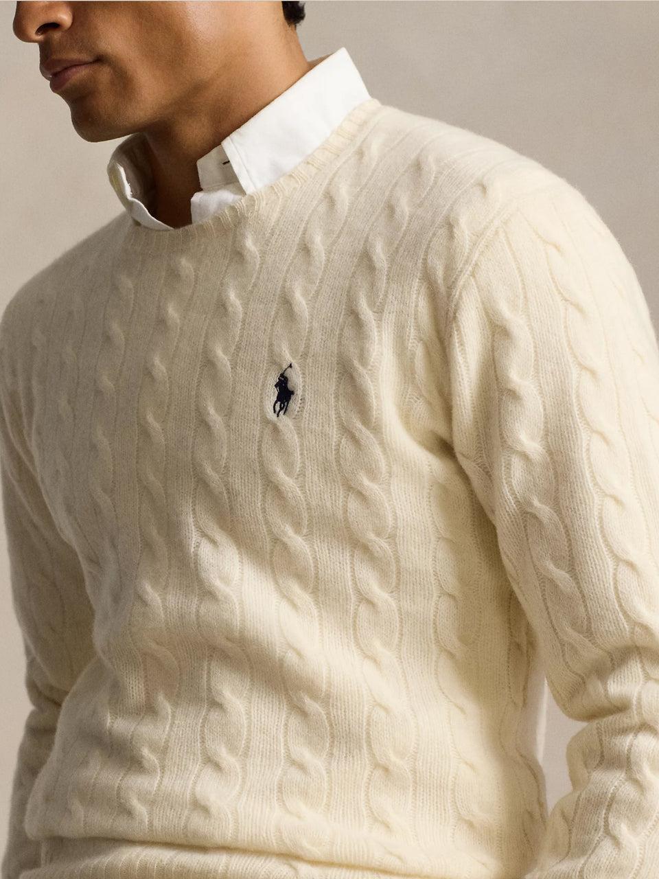 RALPH LAUREN Maglia in Lana e Cashmere a Trecce Crema Convenienza