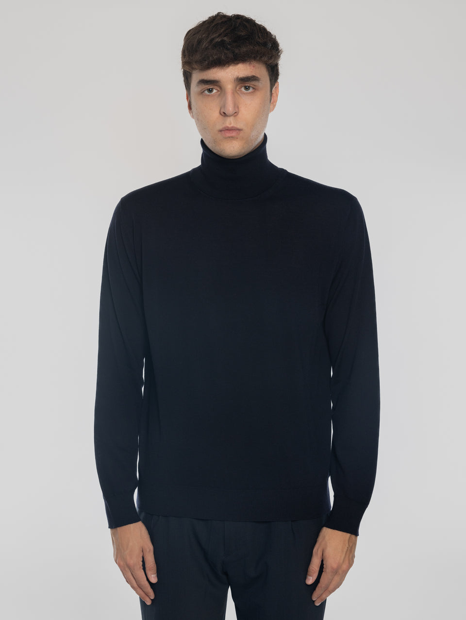 ALPHA STUDIO Maglia Collo Alto in Lana Ultrafine Blu Sconto