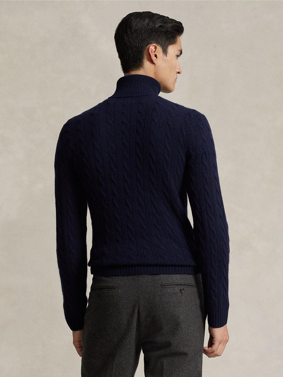 RALPH LAUREN Maglia Collo Alto a Trecce Blu Economico