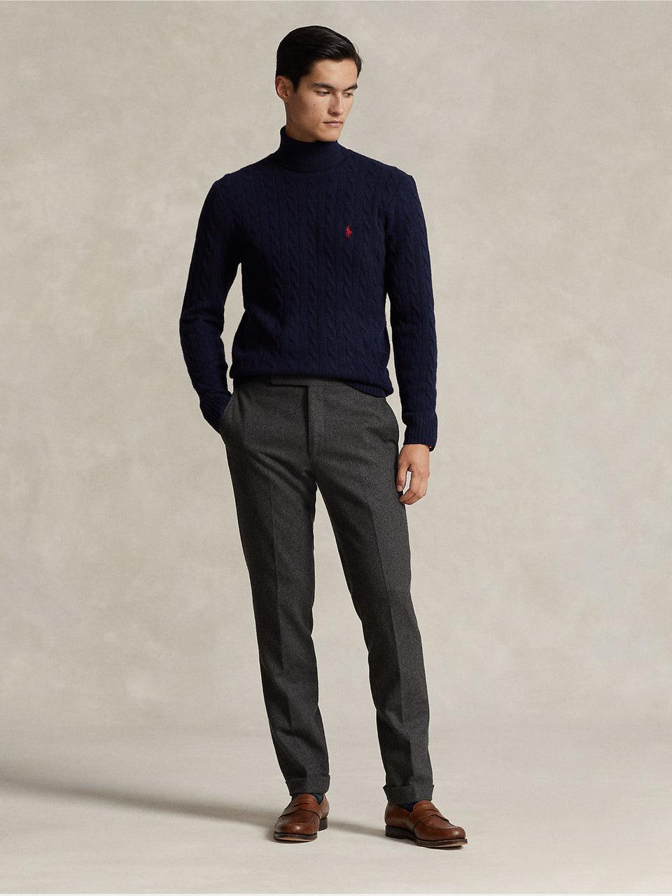 RALPH LAUREN Maglia Collo Alto a Trecce Blu Economico