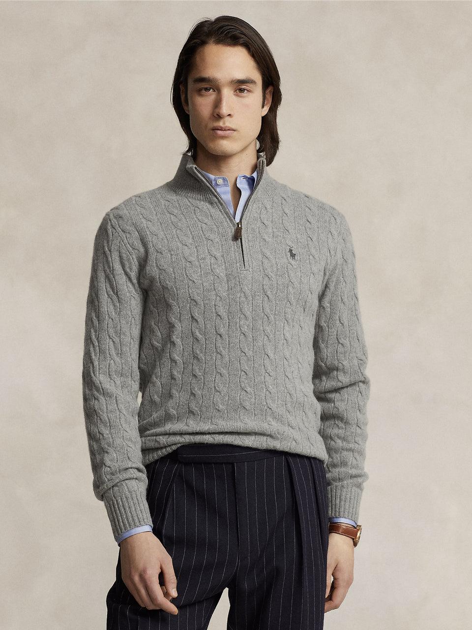 RALPH LAUREN Maglia Mezza Zip a Trecce Grigio Online