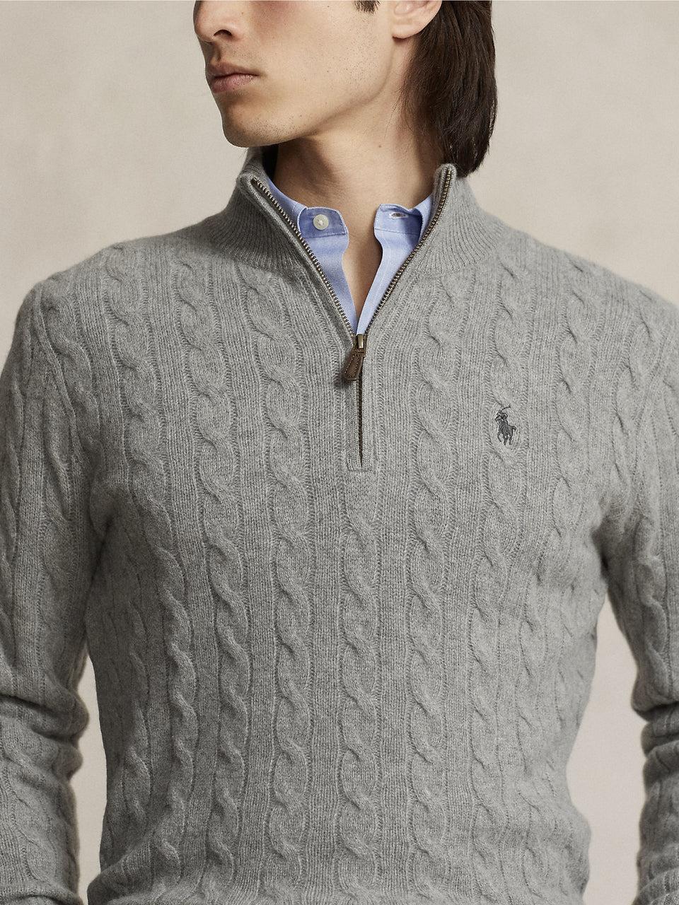 RALPH LAUREN Maglia Mezza Zip a Trecce Grigio Online