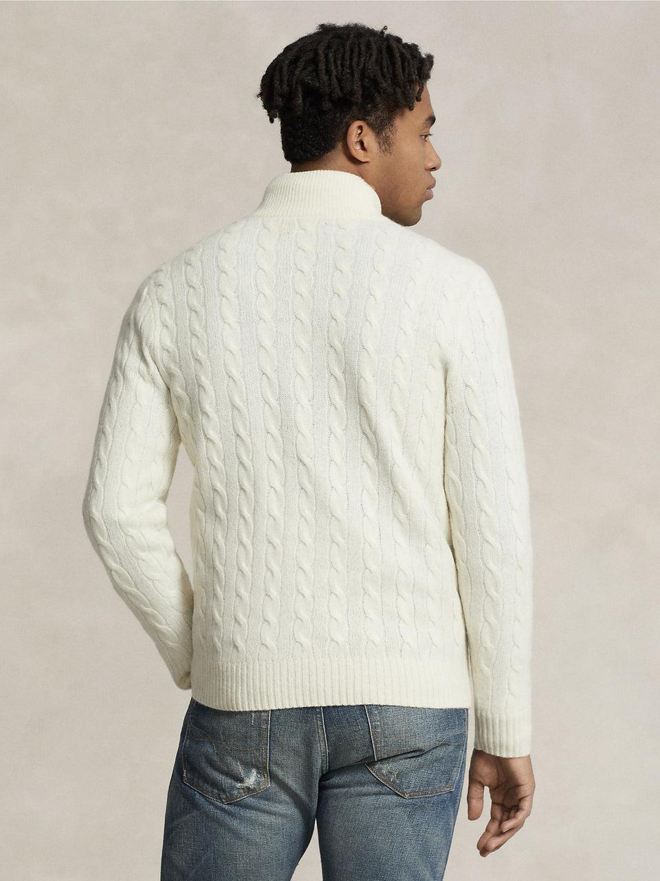 RALPH LAUREN Maglia Mezza Zip a Trecce Crema Outlet
