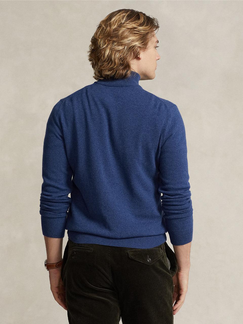 RALPH LAUREN Maglia con Mezza Zip in Lana Blu In Vendita