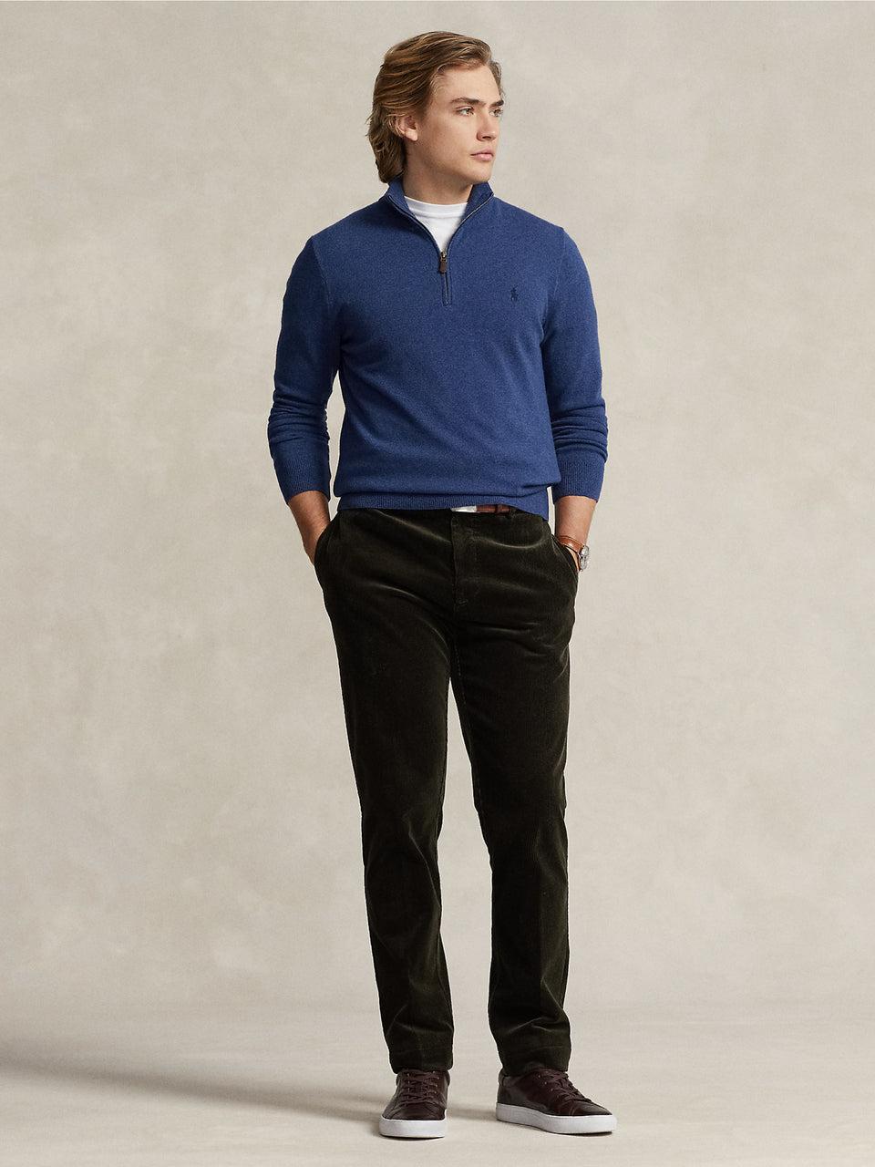 RALPH LAUREN Maglia con Mezza Zip in Lana Blu In Vendita