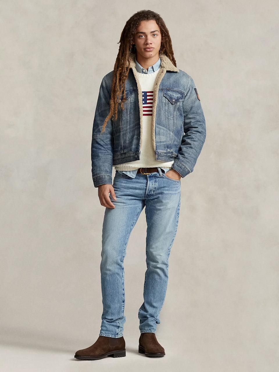 RALPH LAUREN Giacca in Denim con Fodera in Pile Blu In Linea