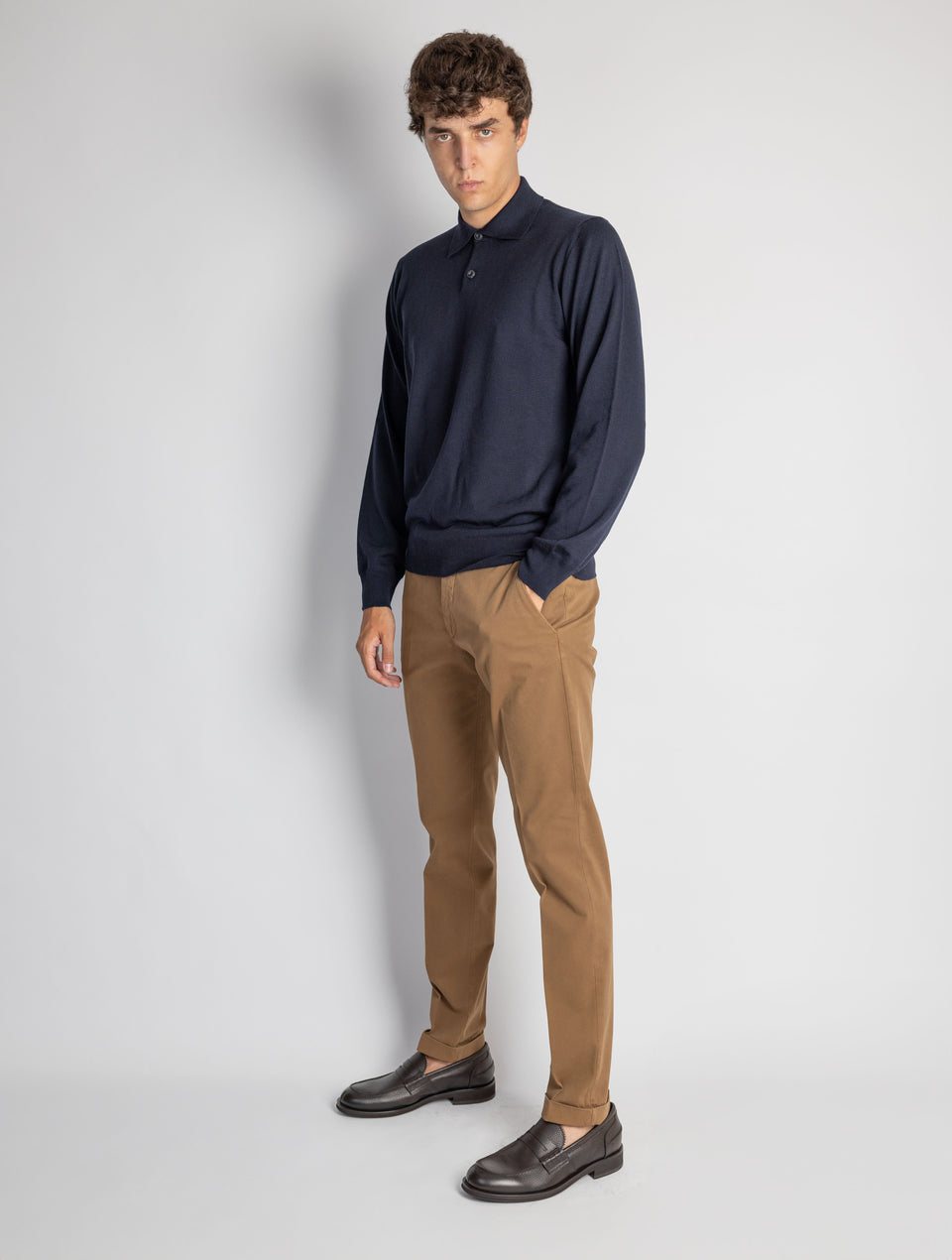 BRIGLIA 1949 Pantaloni Slim Fit in Armatura di Cotone Tabacco Offerte