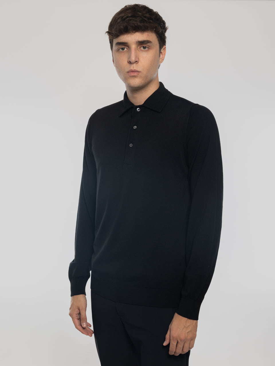 ALPHA STUDIO Polo in Lana con Collo Costruito Nero Vendita Calda