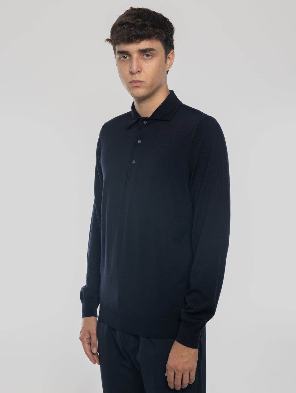 ALPHA STUDIO Polo in Lana con Collo Costruito Blu Notte Vendita Economica