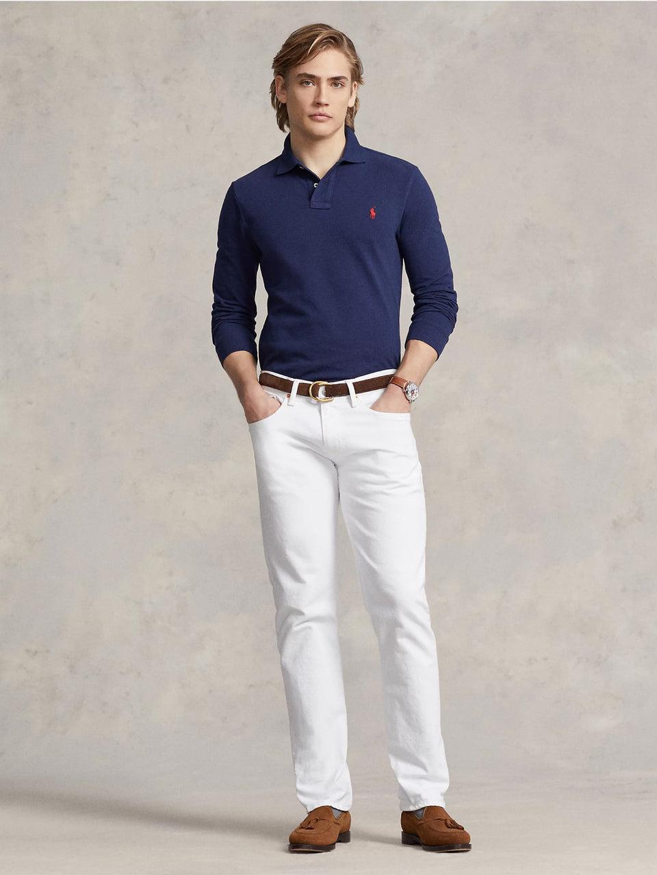 RALPH LAUREN Polo Slim Fit Manica Lunga Blu Negozio