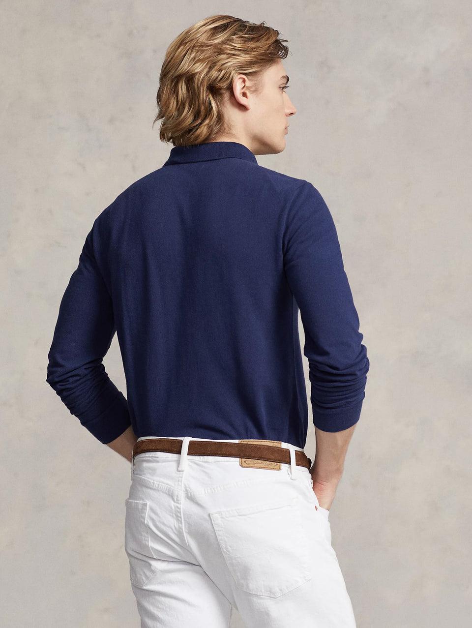 RALPH LAUREN Polo Slim Fit Manica Lunga Blu Negozio
