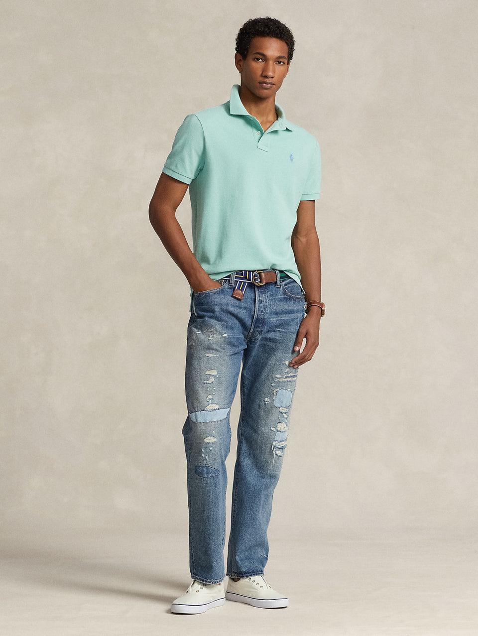 RALPH LAUREN Polo in Mesh Slim Fit Acqua Nuova