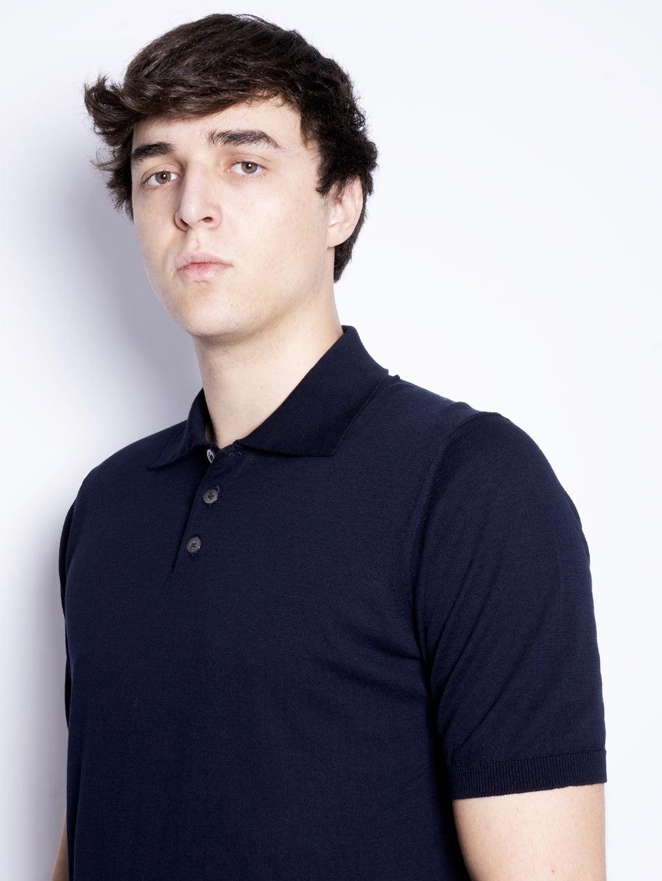 ALPHA STUDIO Polo con Tre Bottoni Blu Notte In Linea