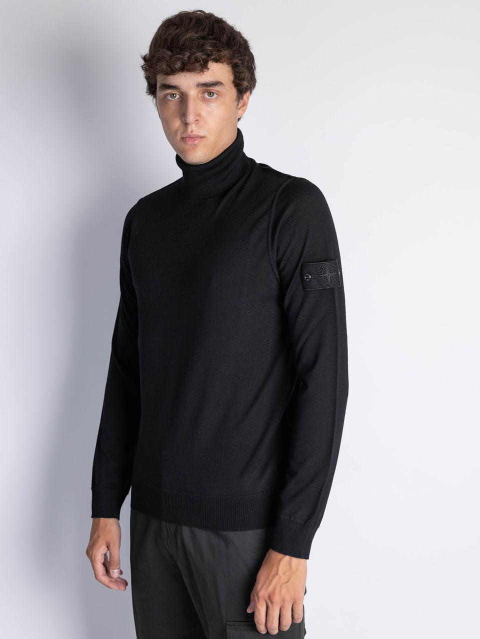 STONE ISLAND Maglia Collo Alto Ghost in Lana Nero Saldi Di Fabbrica