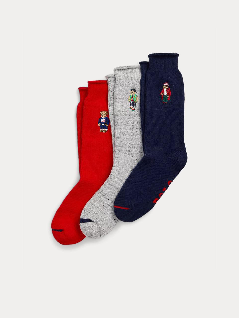 RALPH LAUREN Cofanetto Calze con Ricamo Polo Bear Grigio/Blu/Rosso Negozi Online