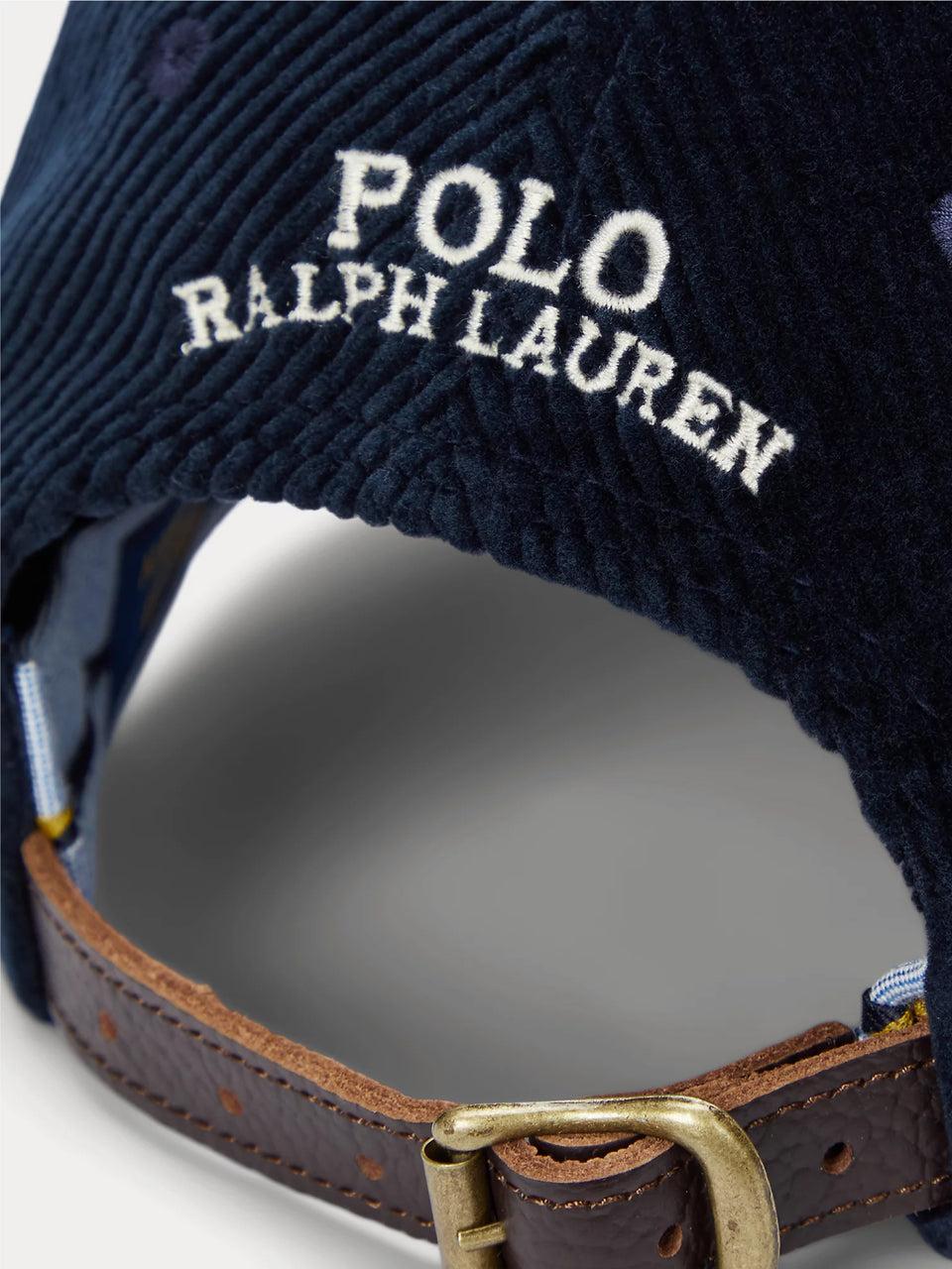 RALPH LAUREN Cappello in Velluto a Coste Blu Saldi Di Fabbrica