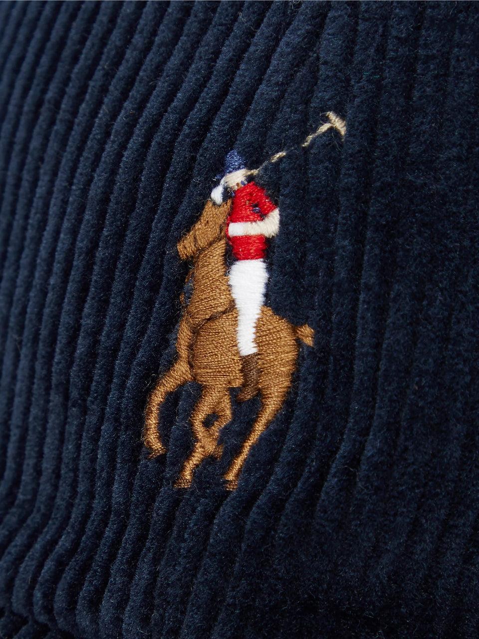 RALPH LAUREN Cappello in Velluto a Coste Blu Saldi Di Fabbrica