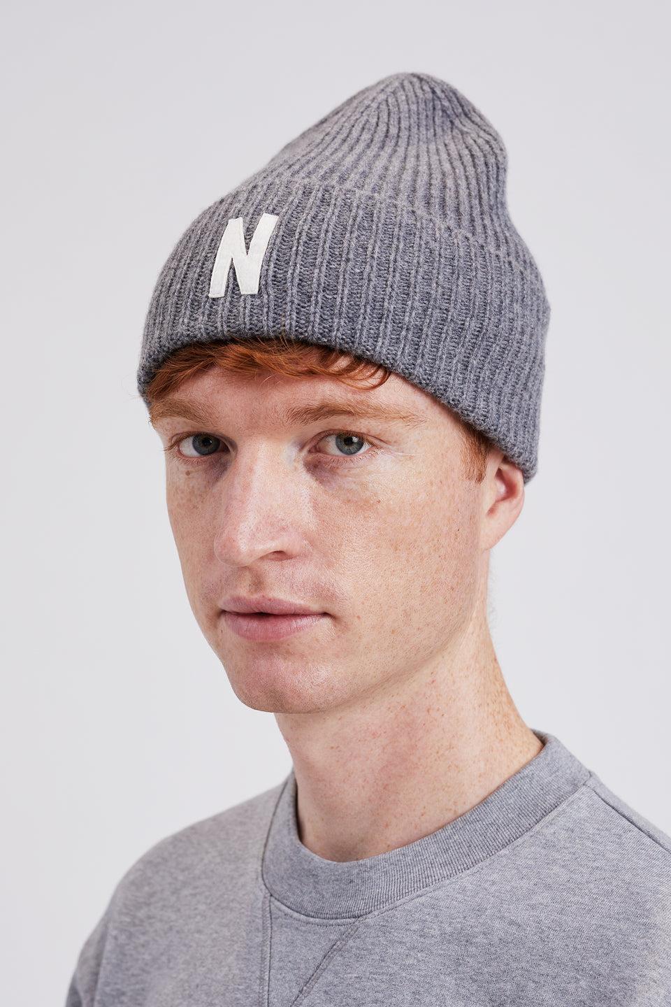 NORSE PROJECTS Capello Beanie in Lana Merinos Grigio Vendite Flash