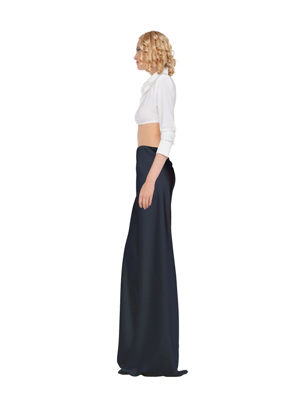 NORMA KAMALI Pantaloni Vita Alta in Raso Nero In Linea