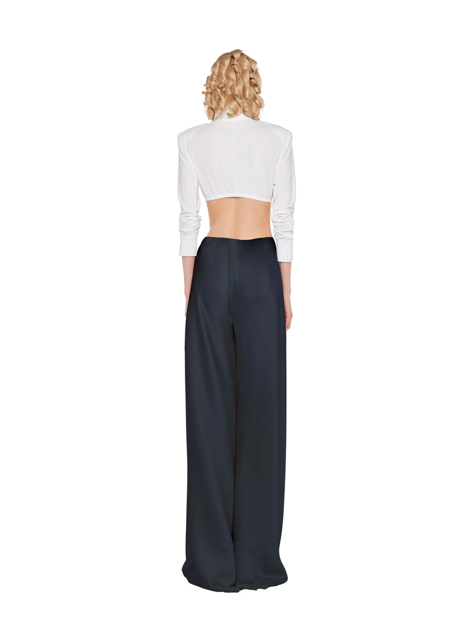 NORMA KAMALI Pantaloni Vita Alta in Raso Nero In Linea