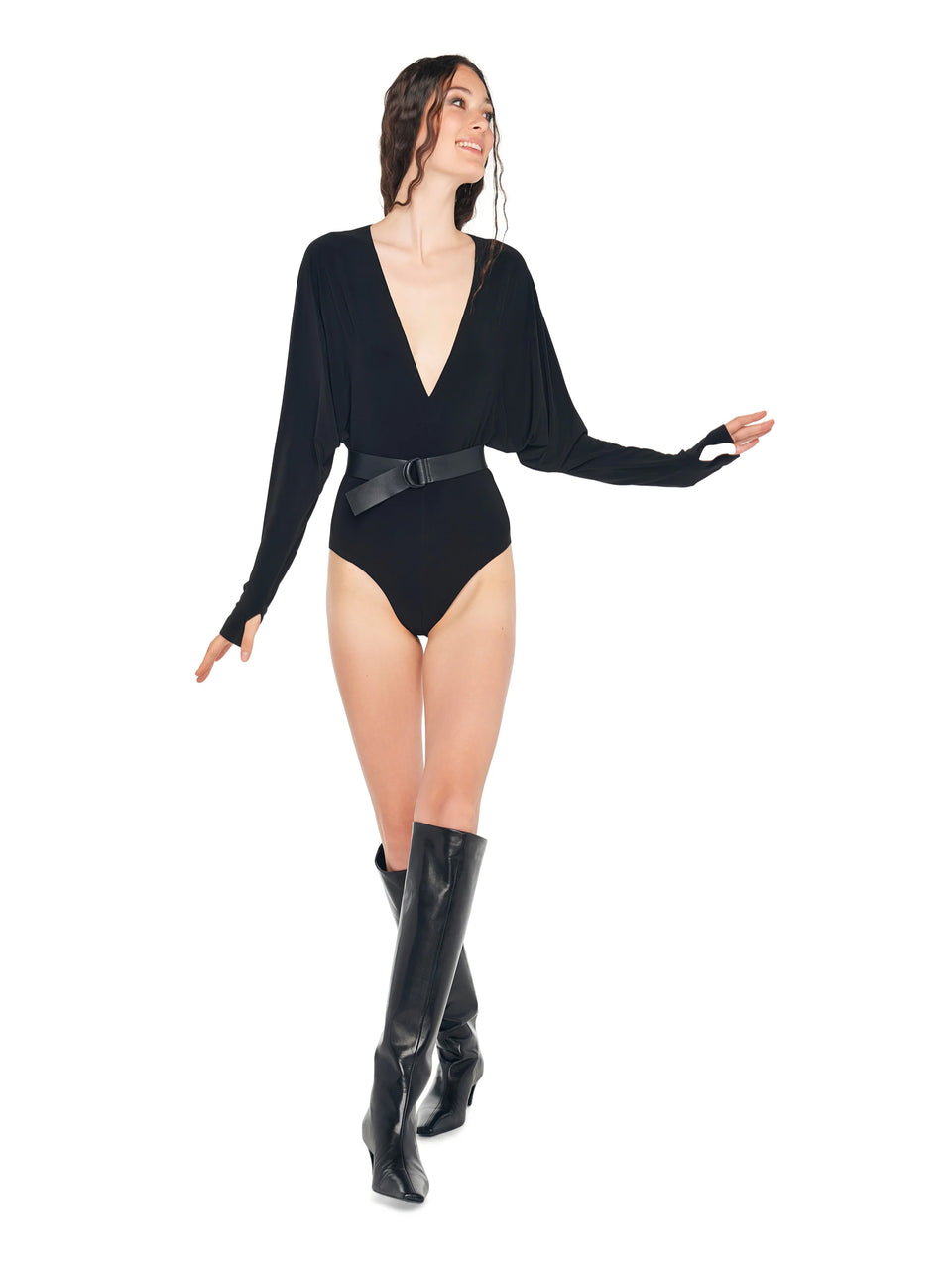 NORMA KAMALI Body con Scollo a V Nero Nuovo
