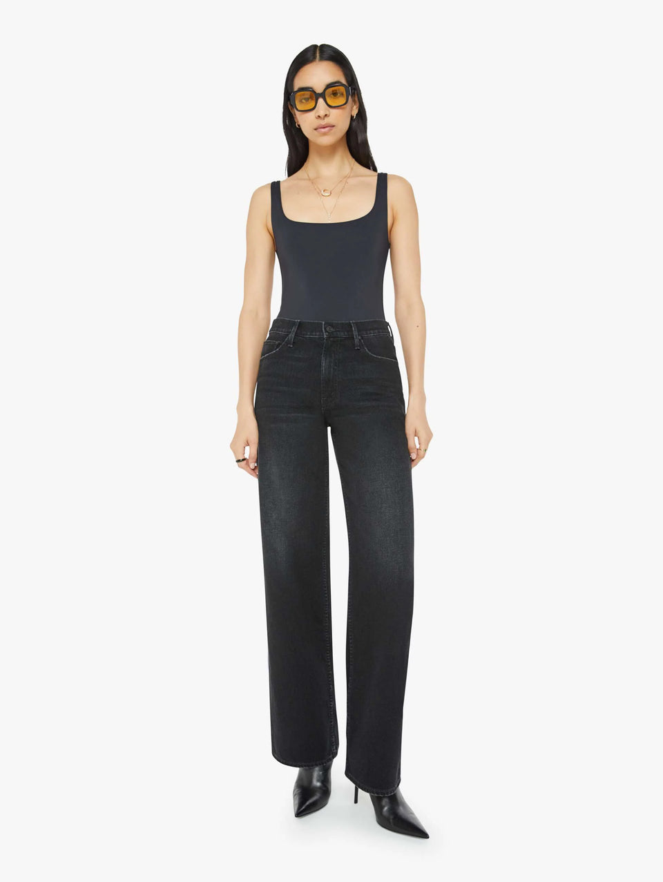 MOTHER Jeans Vita Alta con Gamba Larga Nero Promozione