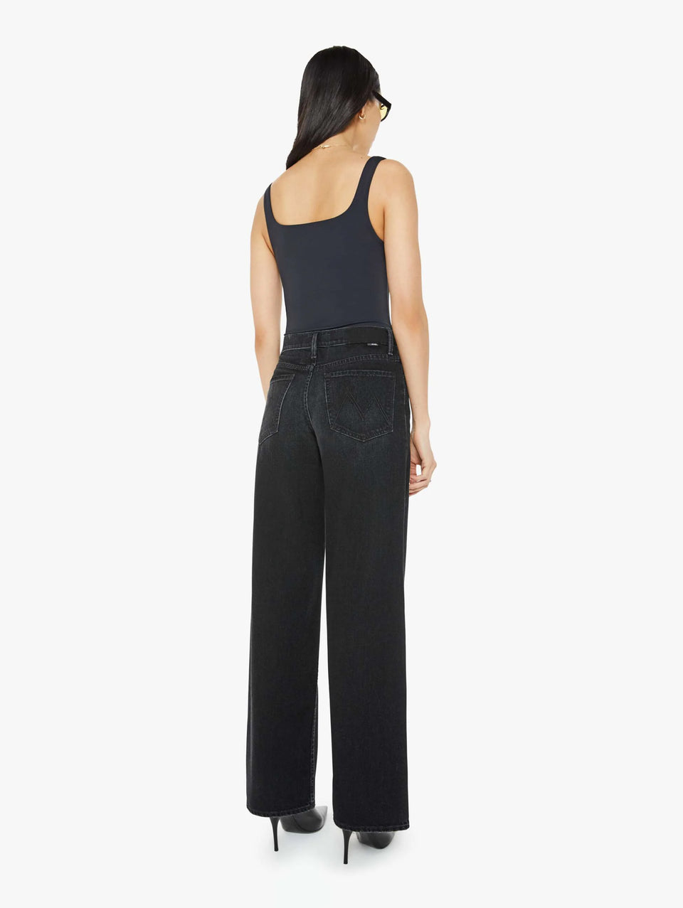 MOTHER Jeans Vita Alta con Gamba Larga Nero Promozione
