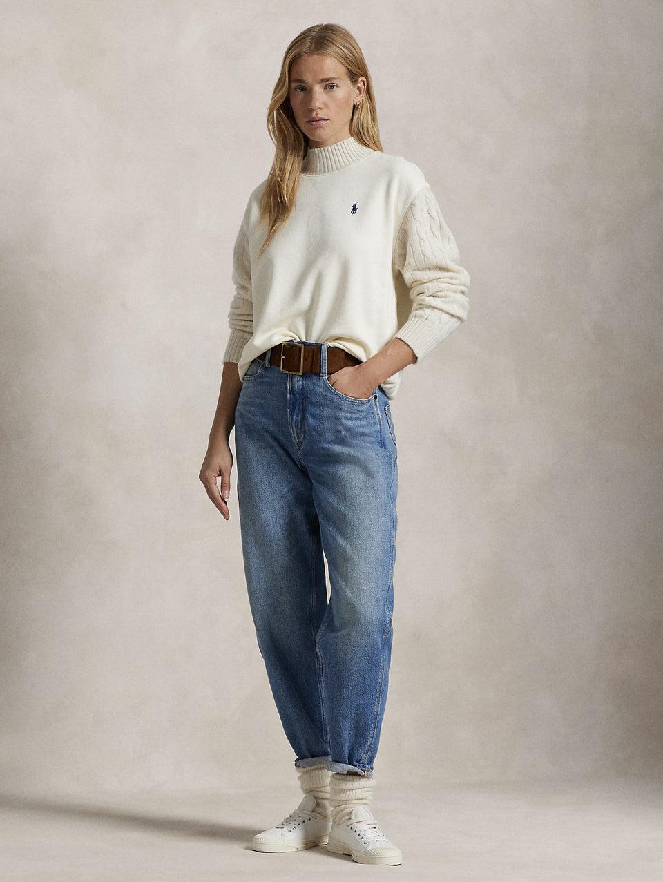 RALPH LAUREN Felpa con Collo Alto Crema Spedizione Gratuita