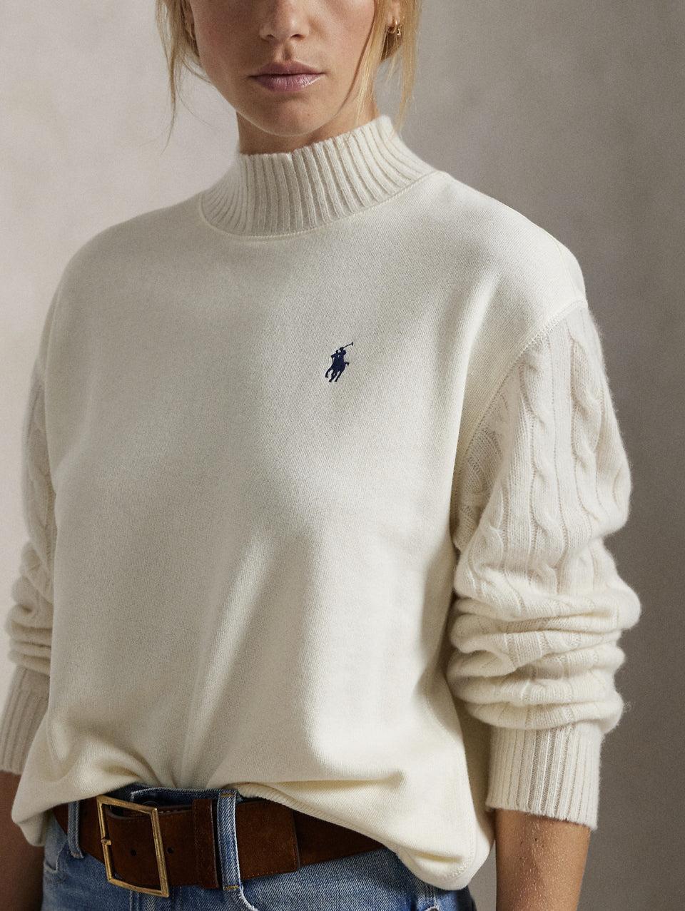 RALPH LAUREN Felpa con Collo Alto Crema Spedizione Gratuita