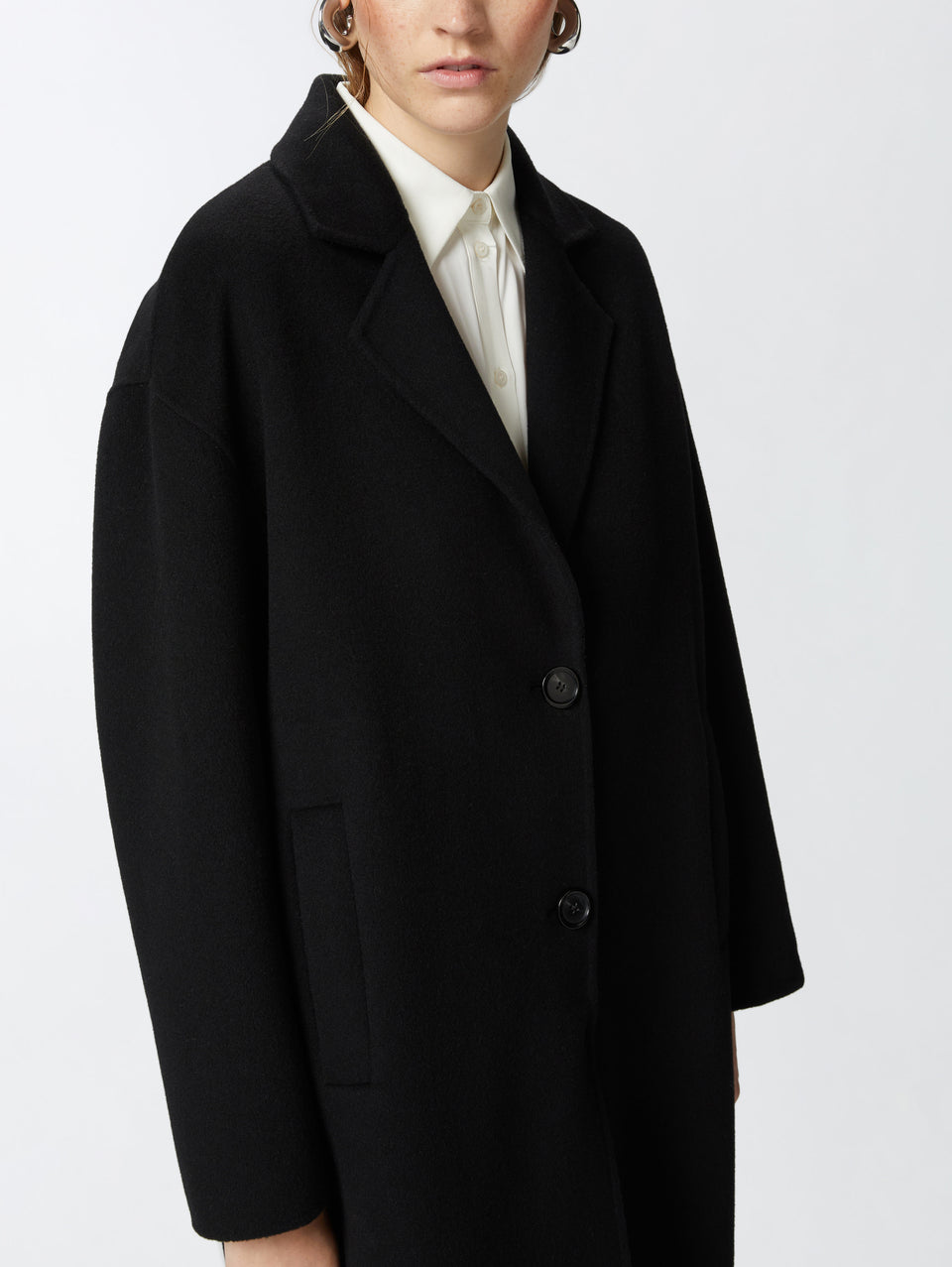 PINKO Cappotto Monopetto in Double di Lana Nero Soddisfazione Garantita