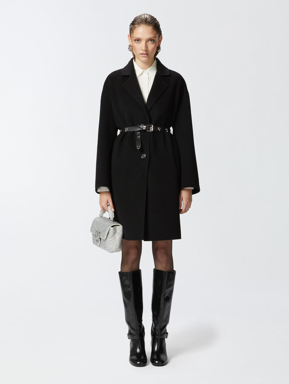 PINKO Cappotto Monopetto in Double di Lana Nero Soddisfazione Garantita