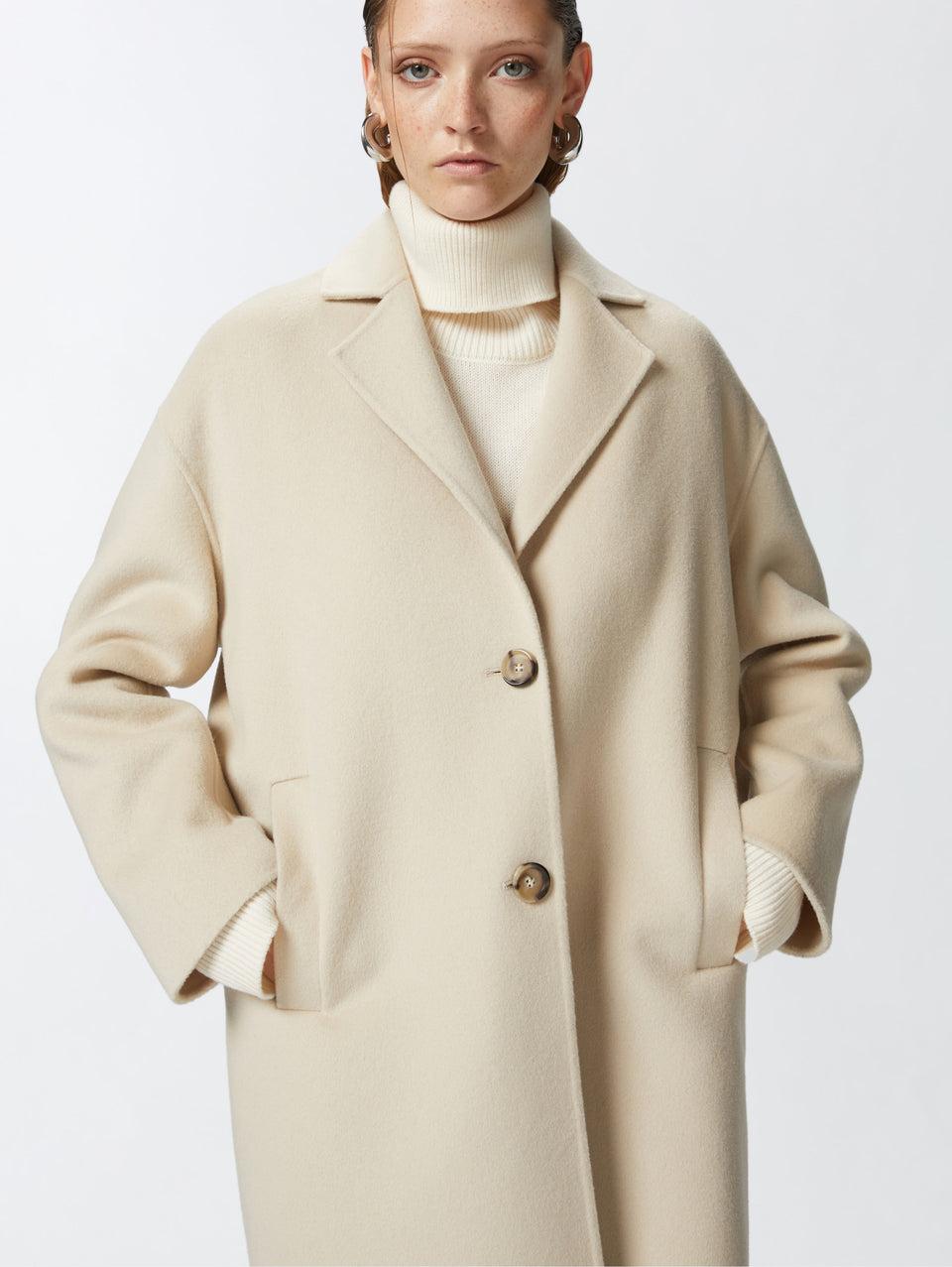 PINKO Cappotto Monopetto in Double di Lana Beige Qualità Garantita