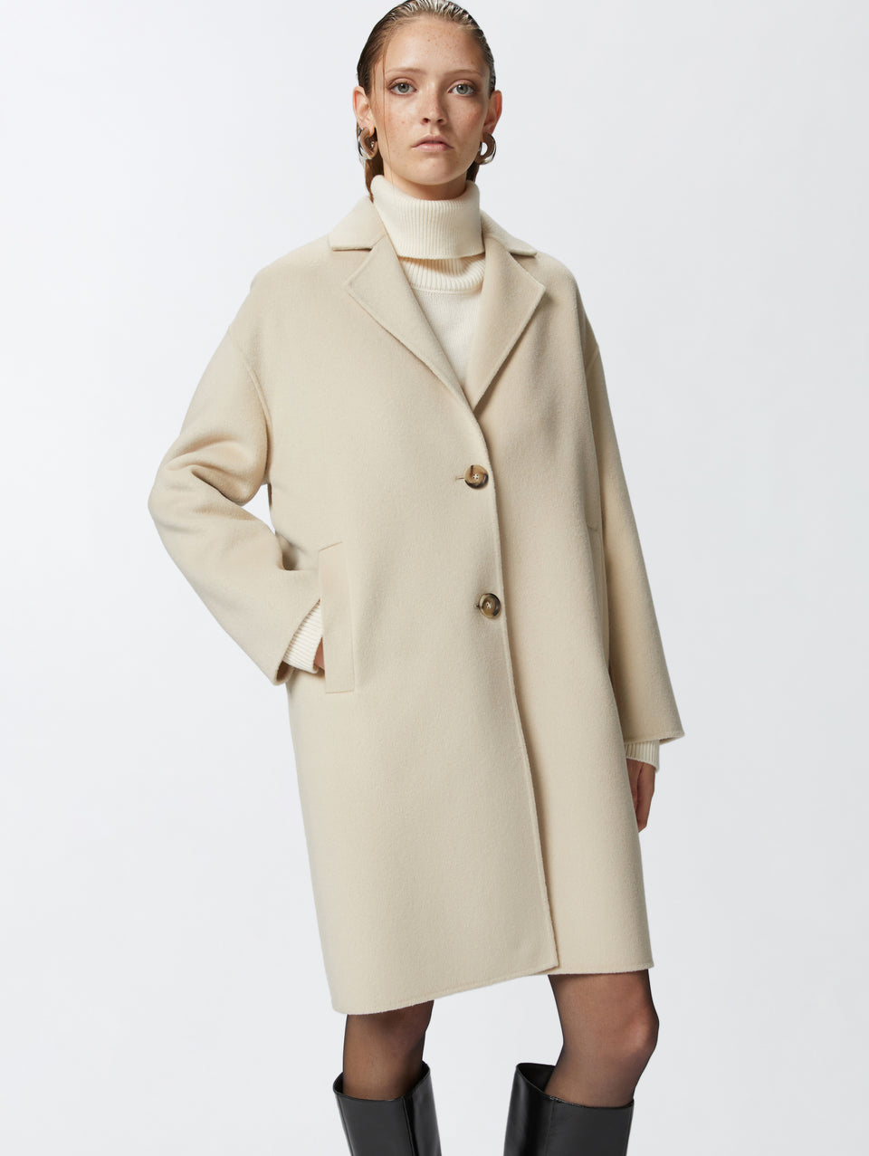 PINKO Cappotto Monopetto in Double di Lana Beige Qualità Garantita