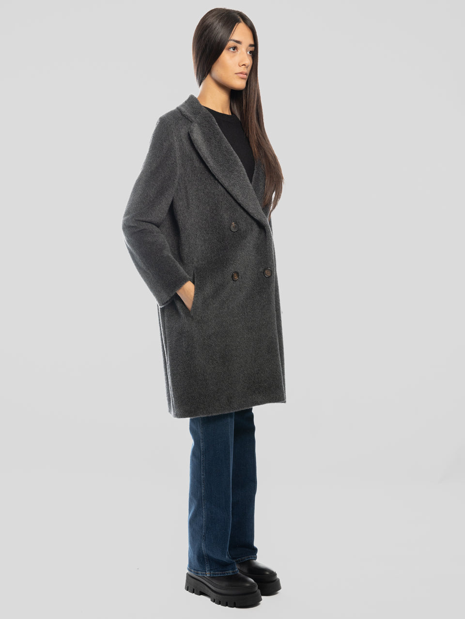 MAX MARA Cappotto Doppiopetto in Alpaca e Lana Roseto Grigio Shopping Online