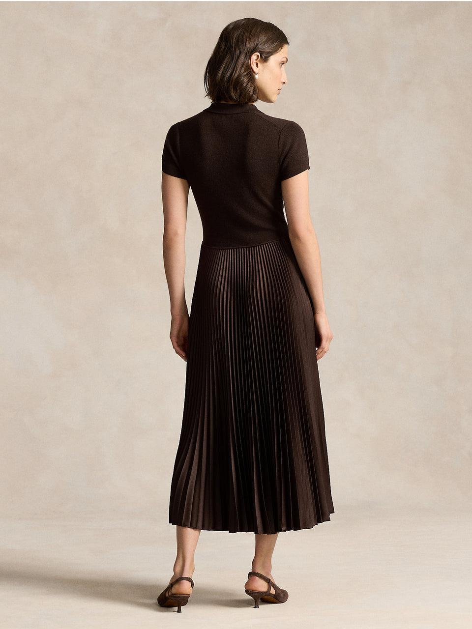 RALPH LAUREN Abito in Maglia con Gonna Plissé Marrone Economico