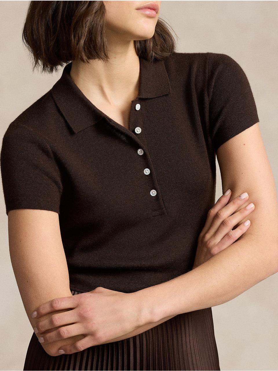 RALPH LAUREN Abito in Maglia con Gonna Plissé Marrone Economico