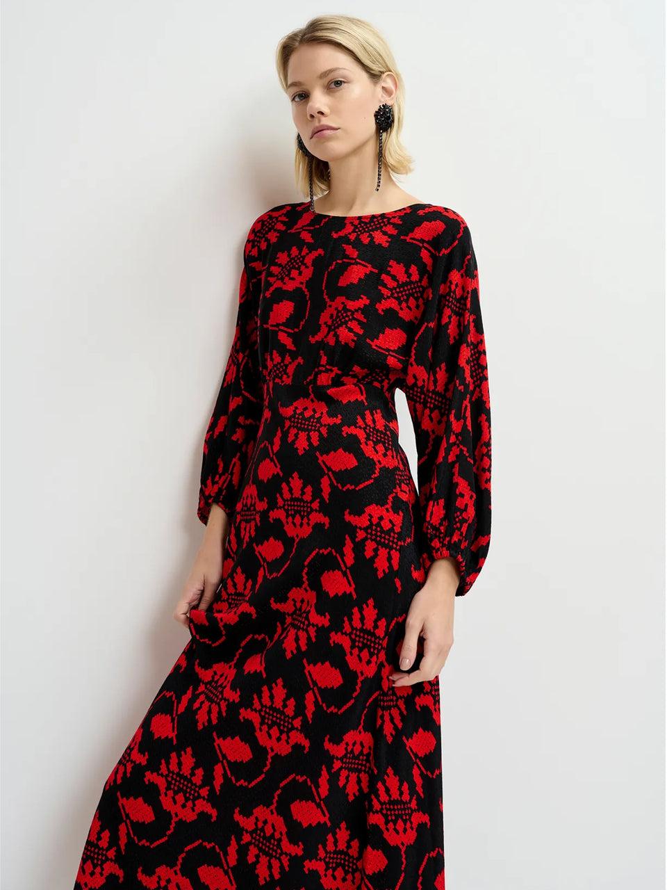 ESSENTIEL ANTWERP Abito Lungo con Stampa Nero In Vendita